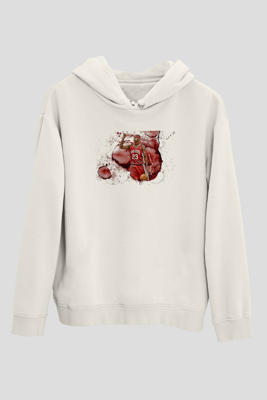 Lebron James Baskılı Beyaz Unisex Kapüşonlu Sweatshirt