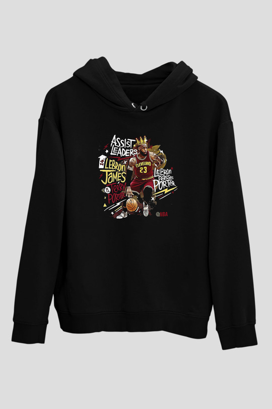 Lebron James Baskılı Unisex Siyah Kapüşonlu Sweatshirt