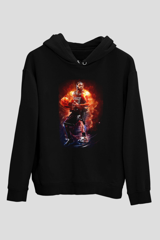Lebron James Baskılı Unisex Siyah Kapüşonlu Sweatshirt