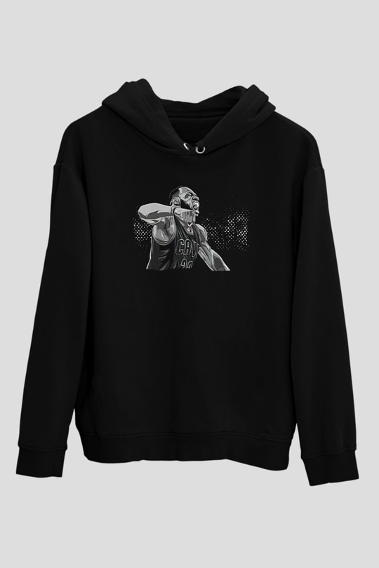 Lebron James Baskılı Unisex Siyah Kapüşonlu Sweatshirt