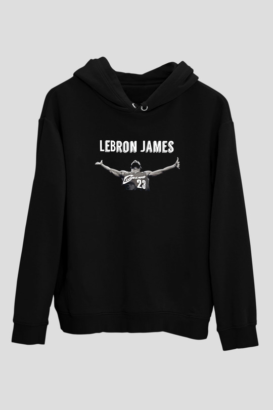 Lebron James Baskılı Unisex Siyah Kapüşonlu Sweatshirt