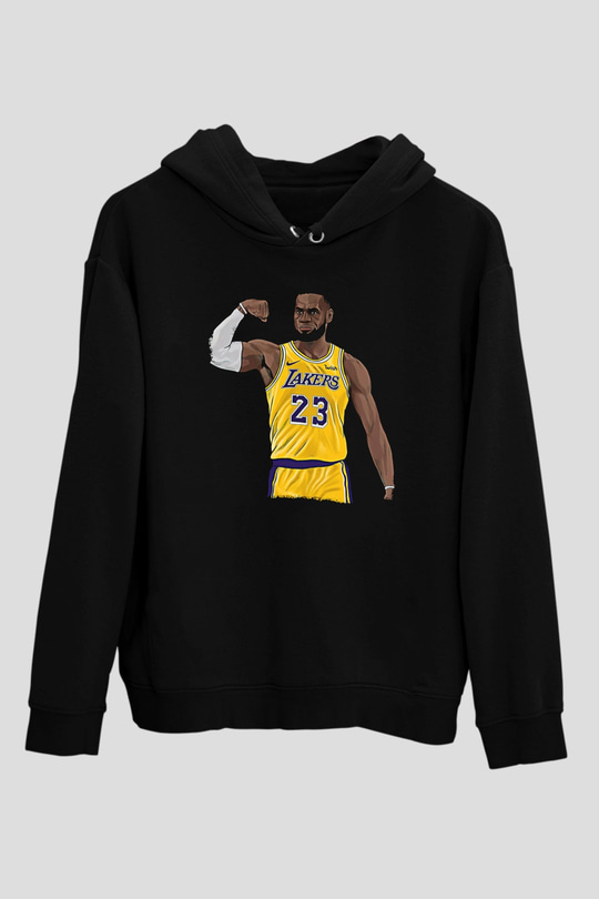 Lebron James Baskılı Unisex Siyah Kapüşonlu Sweatshirt