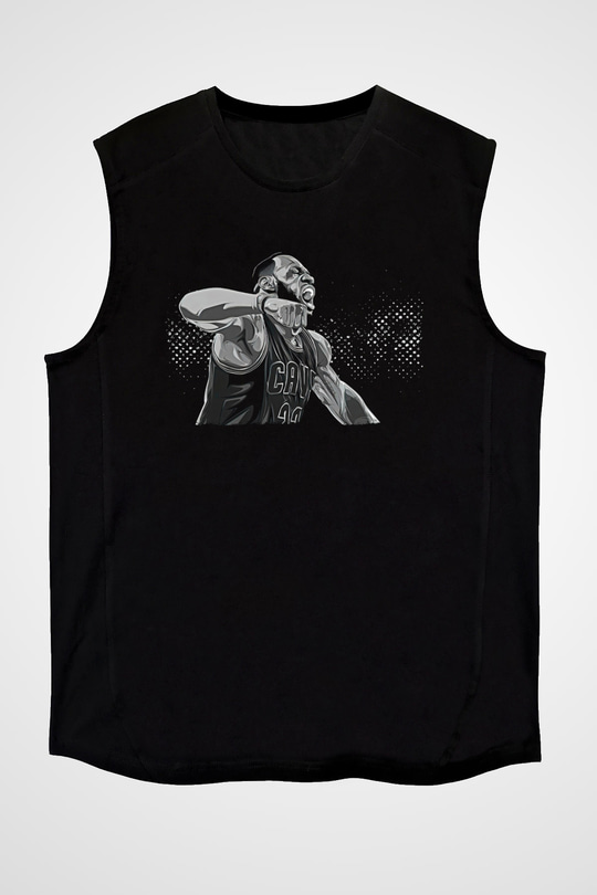 Lebron James Baskılı Unisex Siyah Kolsuz Tişört - Tshirt