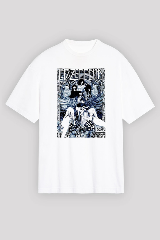 Led Zeppelin Beyaz Unisex Oversize Tişört T-Shirt