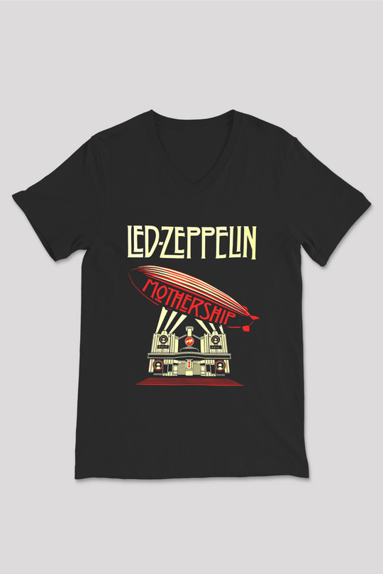 Led Zeppelin Mothership Siyah Unisex V Yaka Tişört T-Shirt