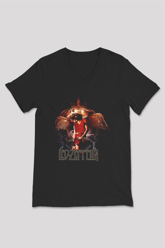 Led Zeppelin Siyah Unisex V Yaka Tişört T-Shirt