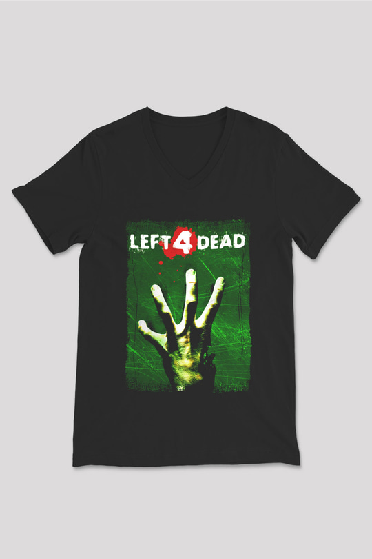 Left 4 Dead Siyah Unisex V Yaka Tişört