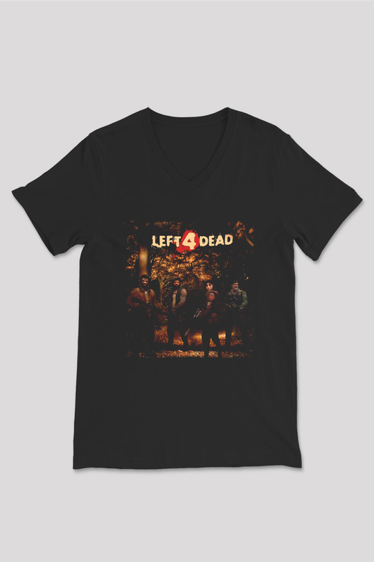 Left 4 Dead Siyah Unisex V Yaka Tişört