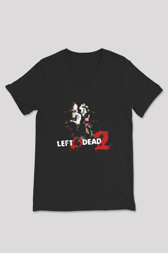 Left 4 Dead Siyah Unisex V Yaka Tişört T-Shirt
