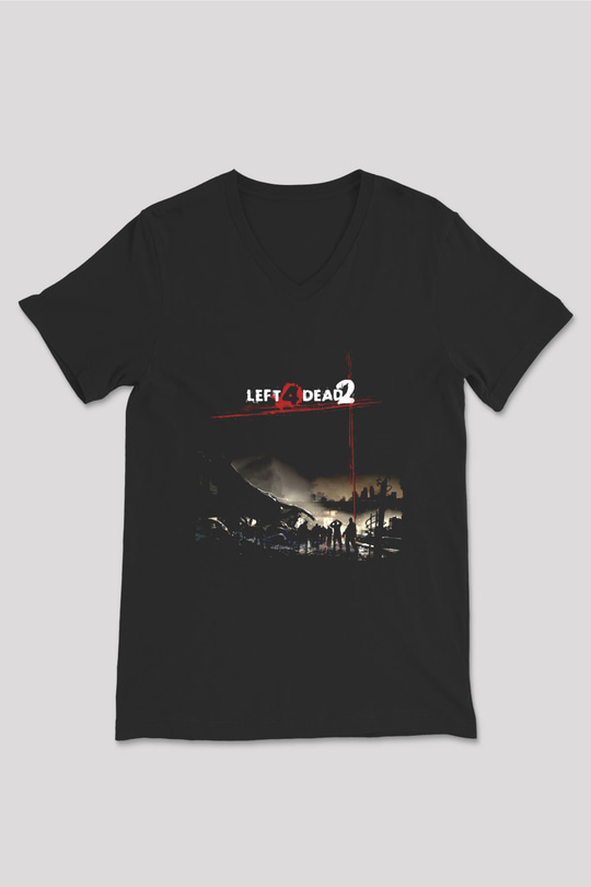 Left 4 Dead Siyah Unisex V Yaka Tişört