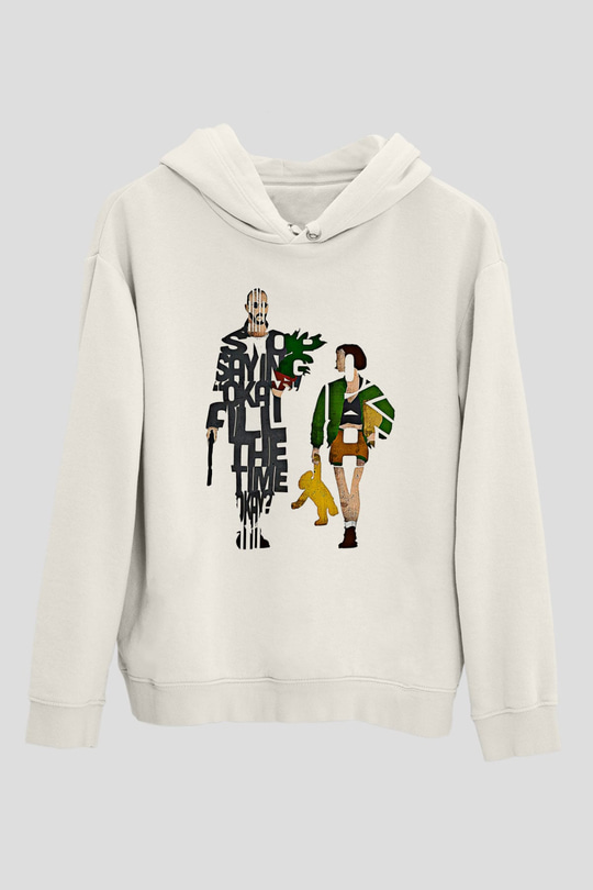 Leon Baskılı Beyaz Unisex Hoodie