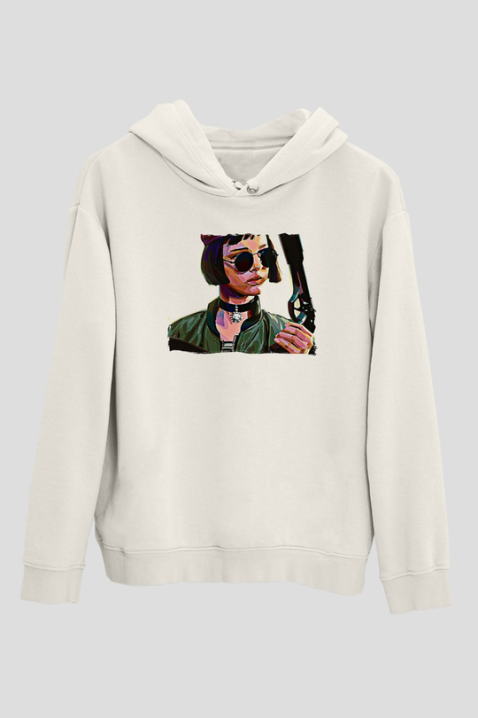 Leon Baskılı Beyaz Unisex Hoodie