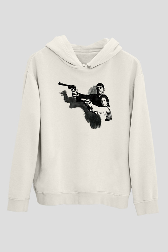 Leon Baskılı Beyaz Unisex Hoodie