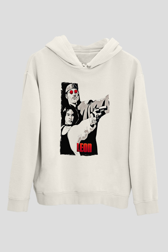 Leon Baskılı Beyaz Unisex Hoodie