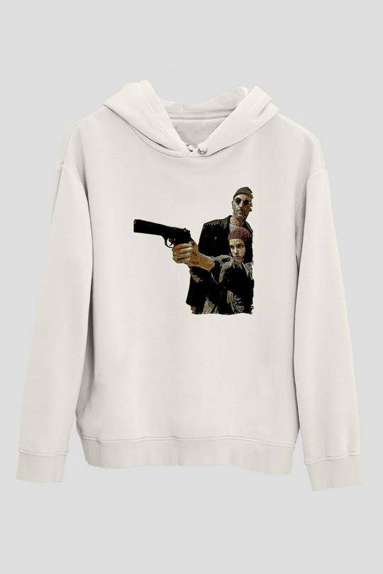 Leon Baskılı Beyaz Unisex Hoodie