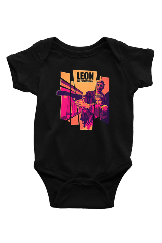 Leon Baskılı Unisex Siyah Bebek Body - Zıbın