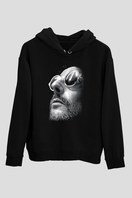 Leon Baskılı Unisex Siyah Hoodie