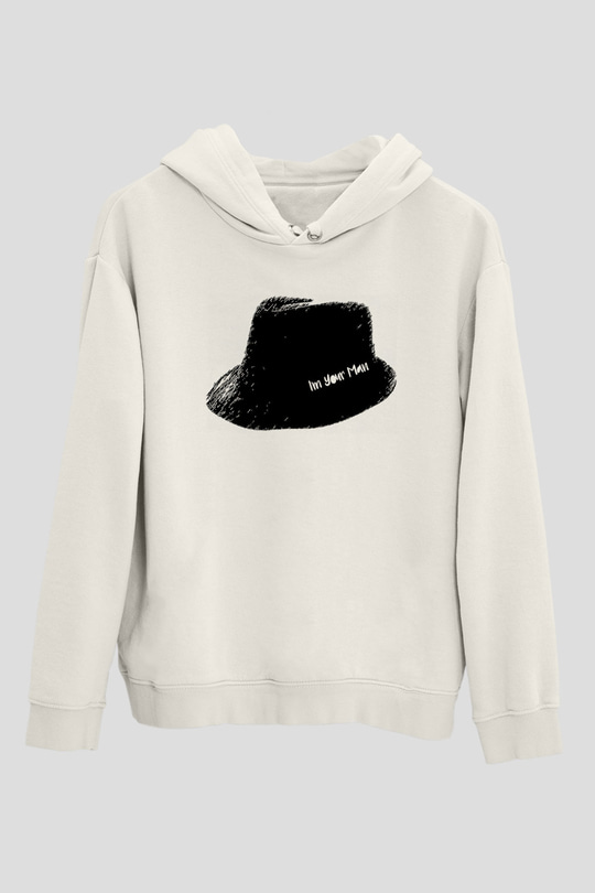 Leonard Cohen Baskılı Beyaz Unisex Kapüşonlu Sweatshirt