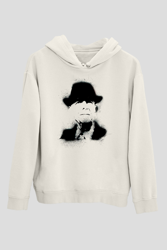 Leonard Cohen Baskılı Beyaz Unisex Kapüşonlu Sweatshirt