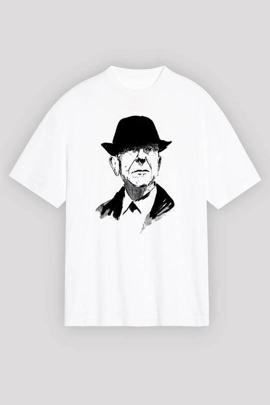 Leonard Cohen Baskılı Beyaz Unisex Oversize Tişört - Tshirt