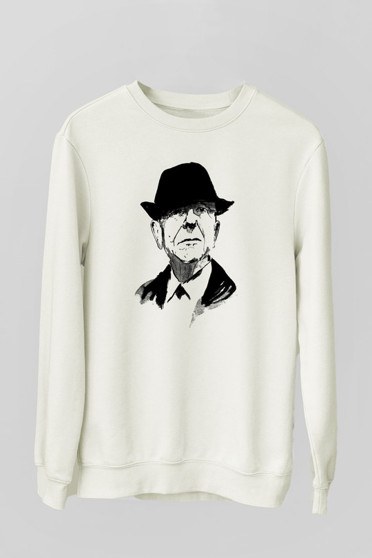 Leonard Cohen Baskılı Beyaz Unisex Sweatshirt