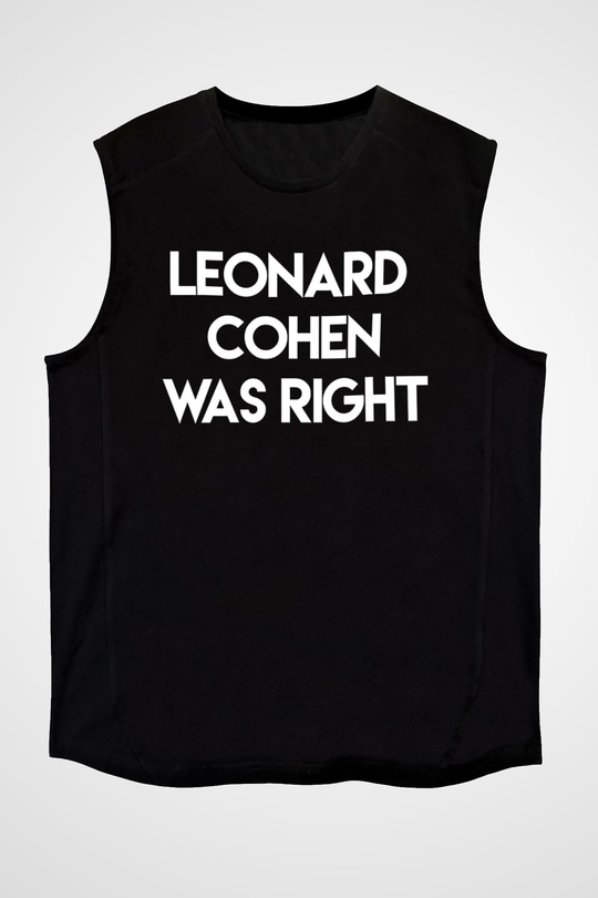 Leonard Cohen Baskılı Unisex Siyah Kolsuz Tişört - Tshirt