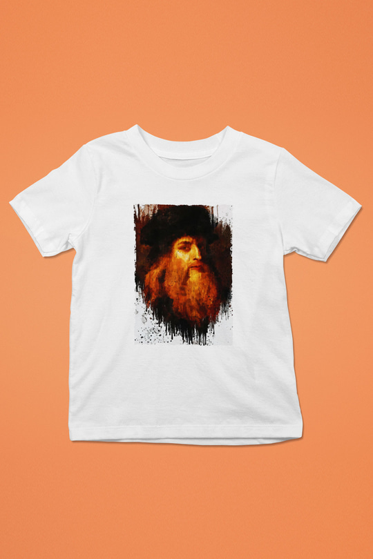 Leonardo da Vinci Portre Baskılı Unisex Beyaz Çocuk Tişörtü - Tshirt