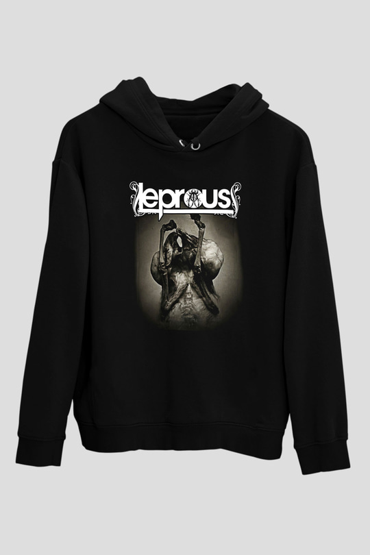 Leprous Baskılı Unisex Siyah Kapüşonlu Sweatshirt