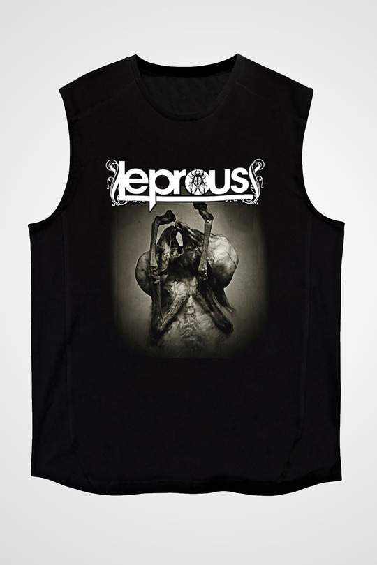 Leprous Baskılı Unisex Siyah Kolsuz Tişört - Tshirt