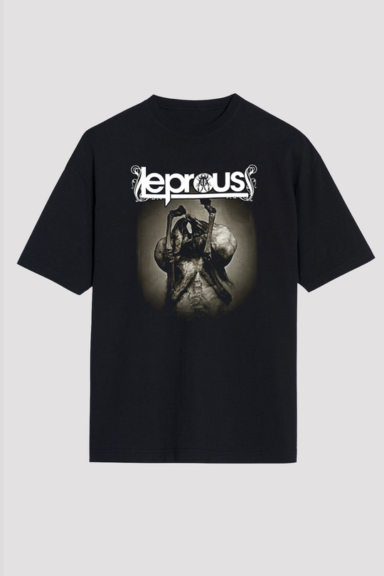 Leprous Baskılı Unisex Siyah Oversize Tişört - Tshirt