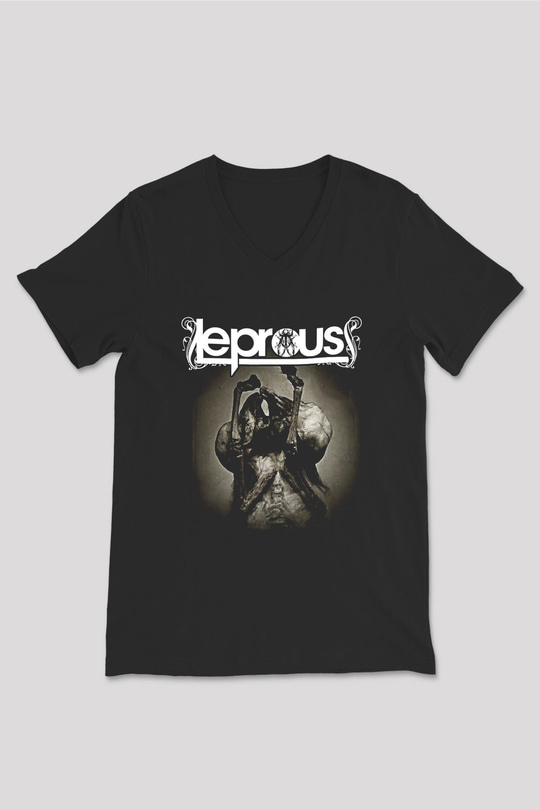 Leprous Baskılı Unisex Siyah V Yaka Tişört - Tshirt