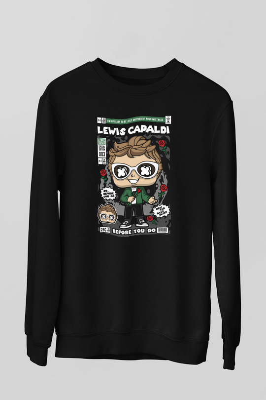 Lewis Capaldi Baskılı Unisex Siyah Sweatshirt