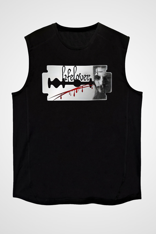 Lifelover Baskılı Unisex Siyah Kolsuz Tişört - Tshirt