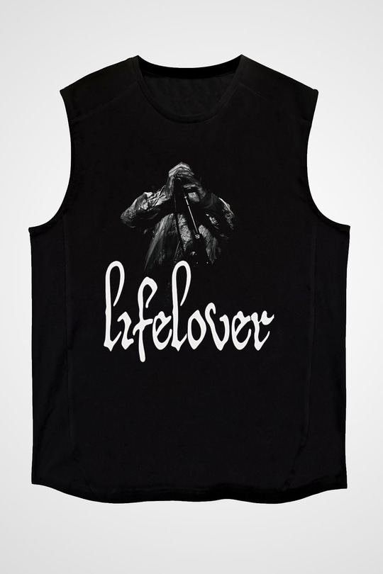 Lifelover Baskılı Unisex Siyah Kolsuz Tişört - Tshirt