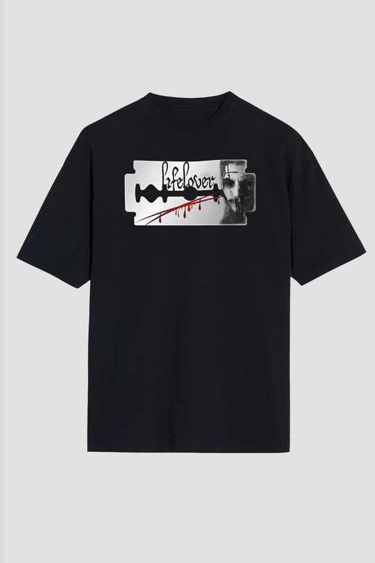 Lifelover Baskılı Unisex Siyah Oversize Tişört - Tshirt