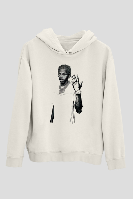 Lil Baby Baskılı Beyaz Unisex Kapüşonlu Sweatshirt