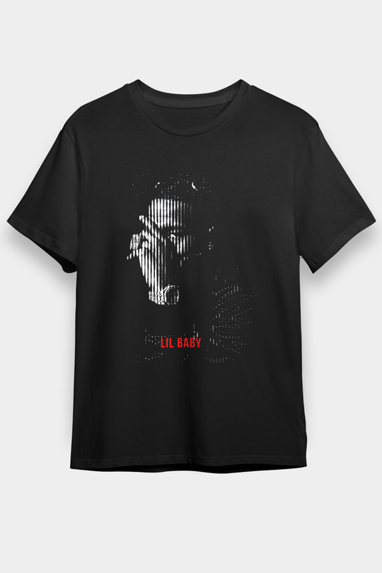 Lil Baby Baskılı Unisex Siyah Tişört - Tshirt