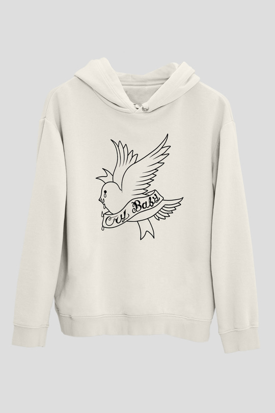 Lil Peep Baskılı Beyaz Unisex Kapüşonlu Sweatshirt