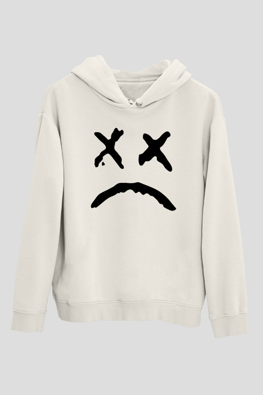 Lil Peep Baskılı Beyaz Unisex Kapüşonlu Sweatshirt