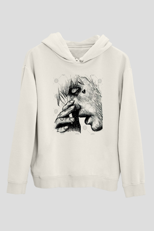 Lil Peep Baskılı Beyaz Unisex Kapüşonlu Sweatshirt