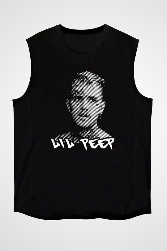 Lil Peep Baskılı Unisex Siyah Kolsuz Tişört - Tshirt