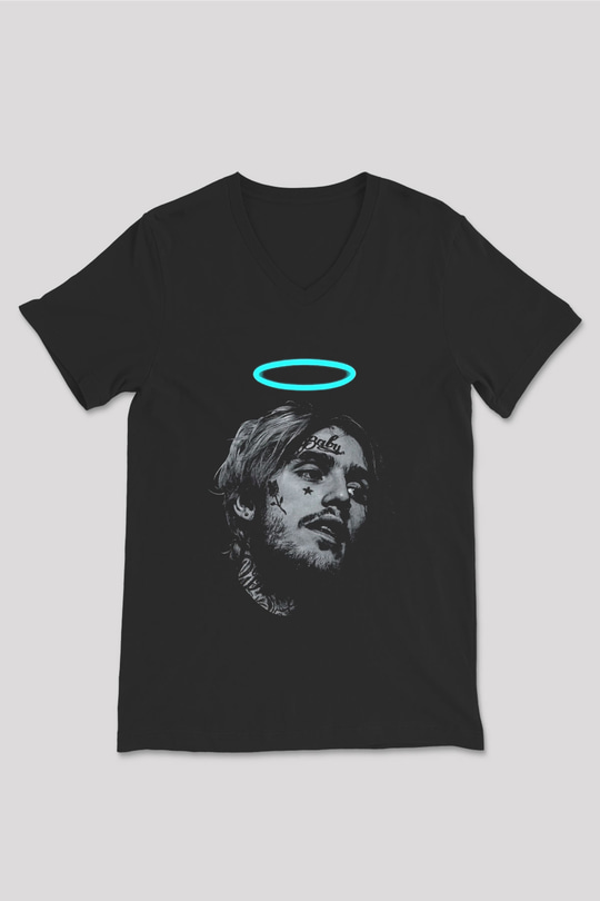 Lil Peep Baskılı Unisex Siyah V Yaka Tişört - Tshirt