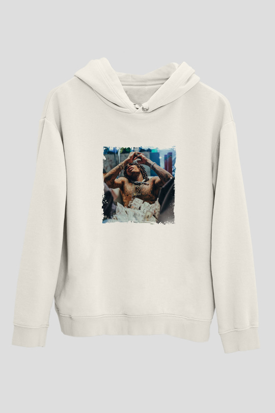 Lil Wayne Baskılı Unisex Beyaz Kapüşonlu Sweatshirt