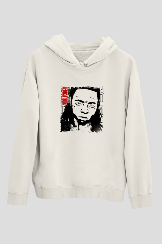 Lil Wayne Baskılı Unisex Beyaz Kapüşonlu Sweatshirt
