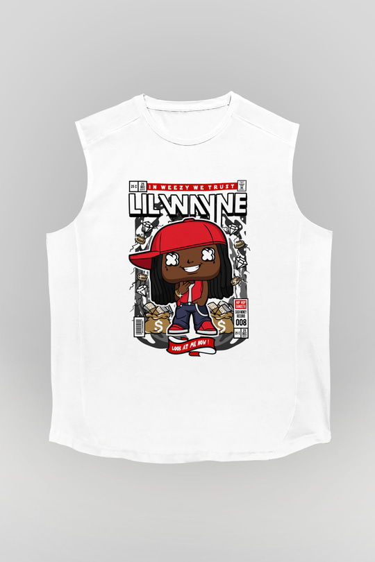 Lil Wayne Baskılı Unisex Beyaz Kolsuz Tişört