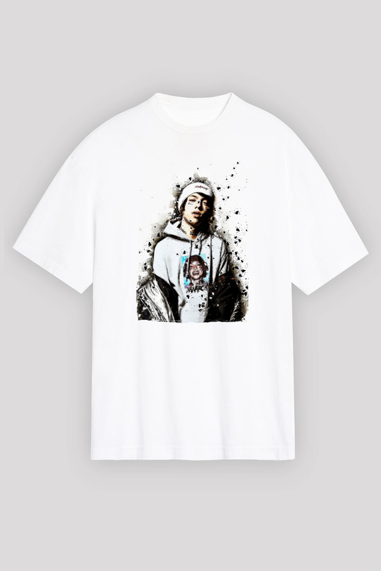 Lil Xan Baskılı Beyaz Unisex Oversize Tişört - Tshirt