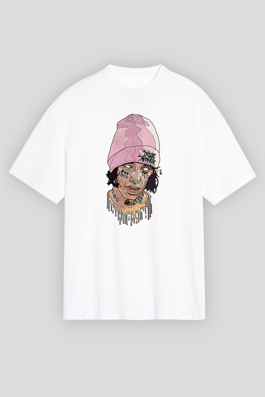 Lil Xan Baskılı Beyaz Unisex Oversize Tişört - Tshirt