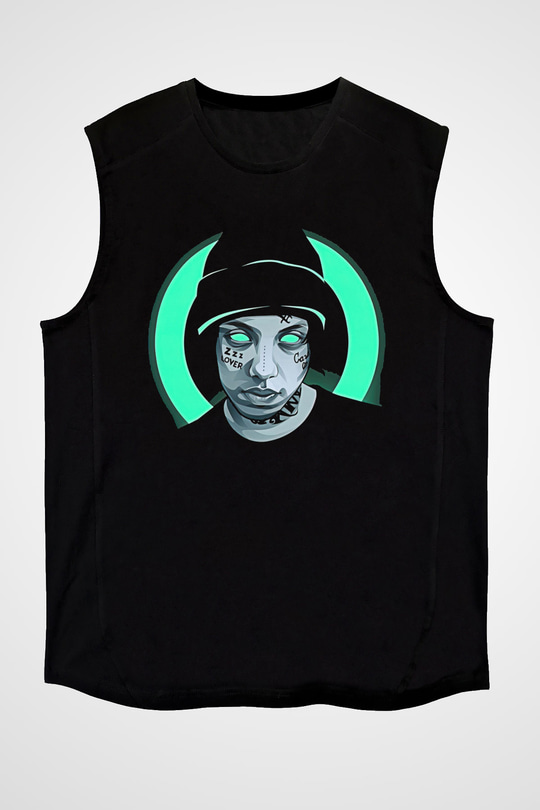 Lil Xan Baskılı Unisex Siyah Kolsuz Tişört - Tshirt
