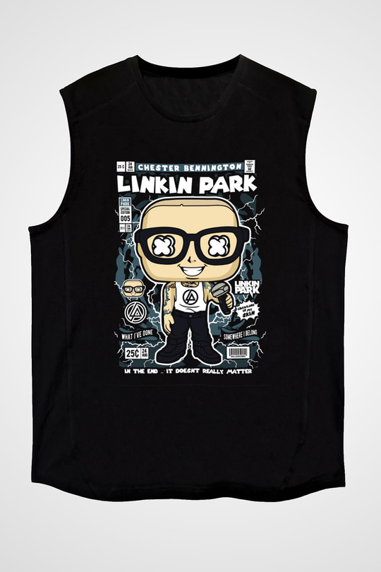 Linkin Park Baskılı Unisex Siyah Kolsuz Tişört