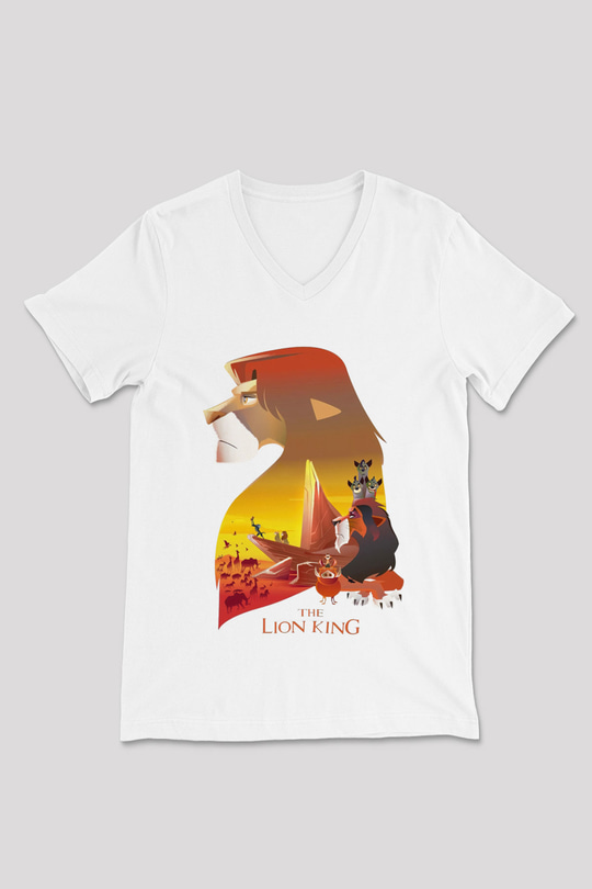 Lion King Beyaz Unisex V Yaka Tişört